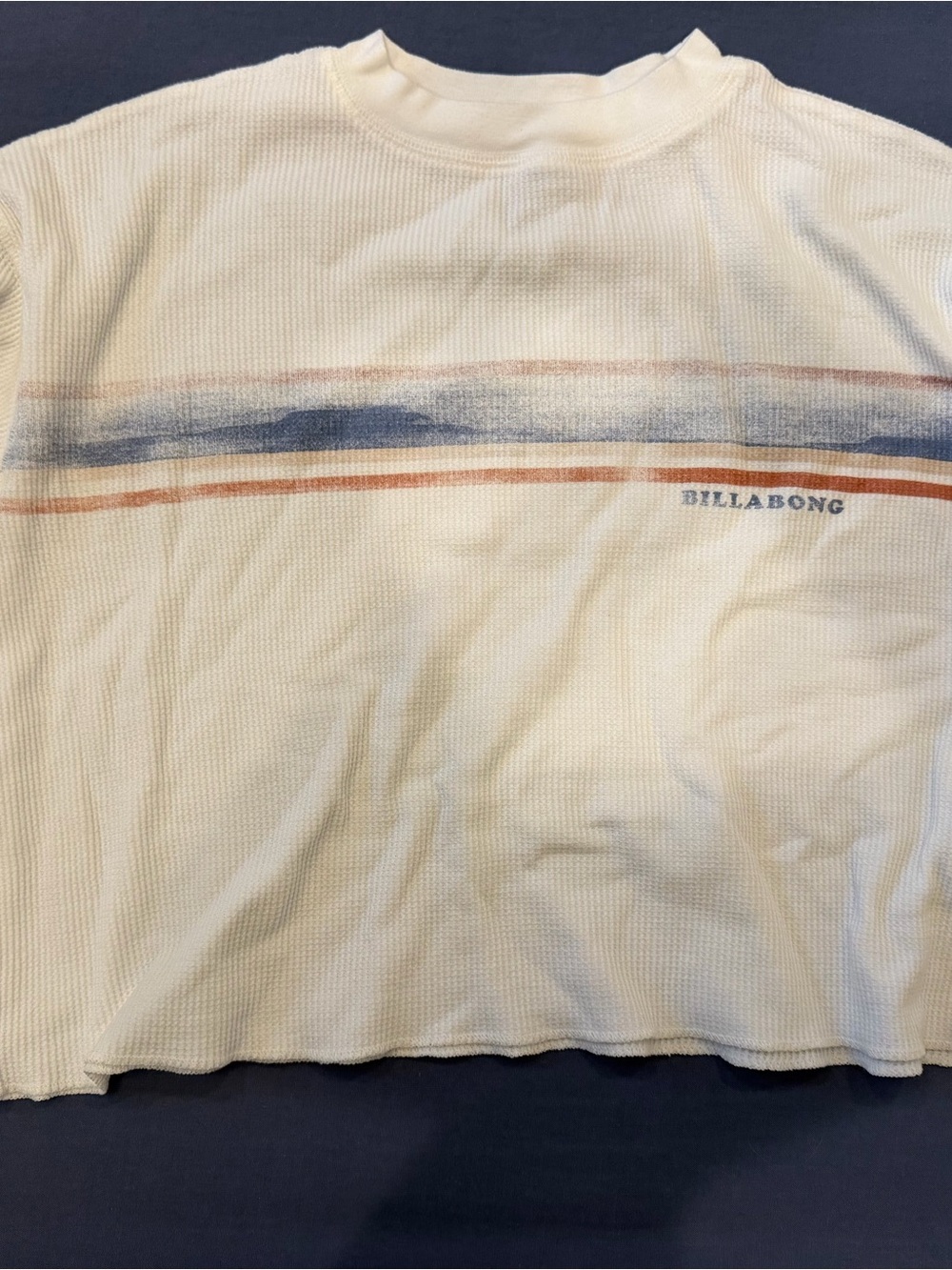 Billabong Men’s Cream Thermal Tee with Blue and Tan Stripes